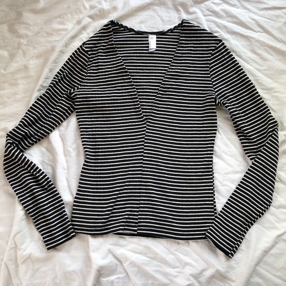 American Apparel Tops - American Apparel Black & white stripe V neck